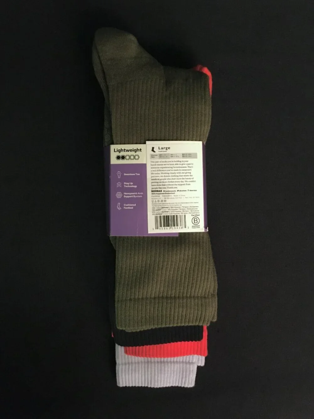 BOMBAS Pack of 4 Supima Cotton Modern Rib Calf Socks LARGE NWT